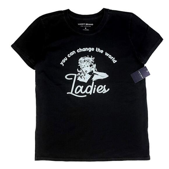 New! Lucky Brand You Can Change the World Graphic Print Soft Cotton T-Shirt Top - Picture 3 of 5